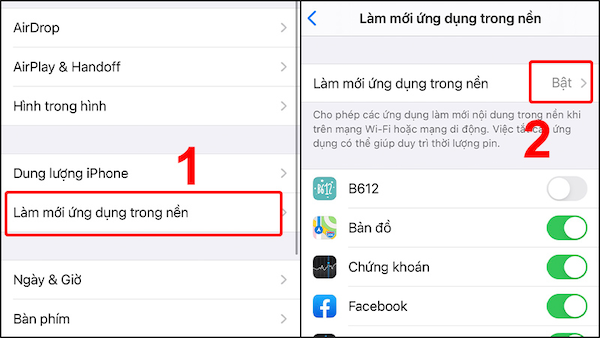 Vô hiệu hóa tính năng làm mới ứng dụng nền