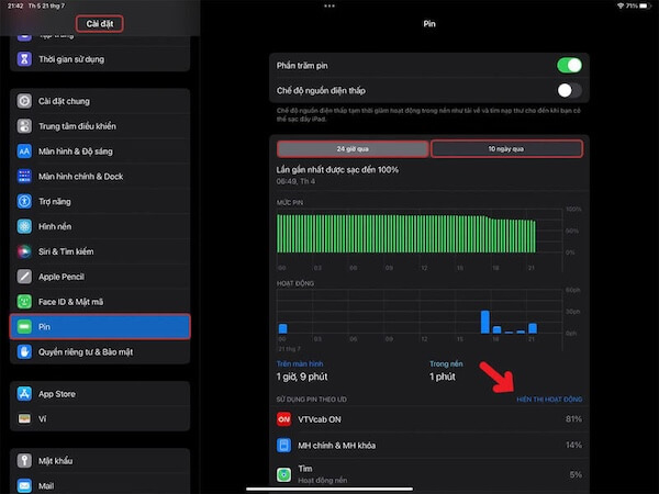 Kiểm tra tình trạng pin ipad cũ