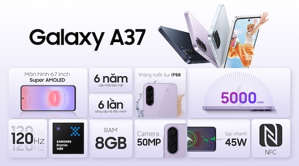 Samsung A37 Chi tiết thông số kỹ thuật (Tiến trình, số nhân CPU, GPU đi kèm)