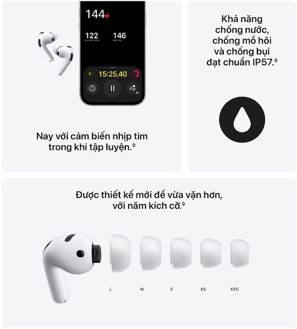 airpods pro 3 Khả năng kháng bụi và nước chuẩn IP57 – An tâm tuyệt đối khi tập luyện cường độ cao