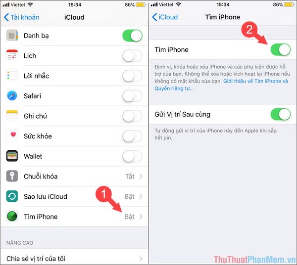 2.Tắt tính năng Tìm iPhone và thoát iCloud
