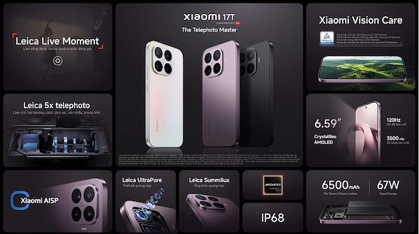 Bảng giá điện thoại Xiaomi 17T 5G chính hãng mới nhất hiện nay