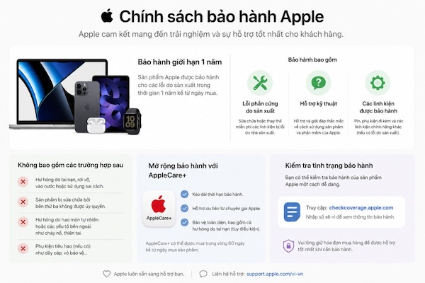 Chính sách bảo hành giới hạn 1 năm toàn cầu của Apple