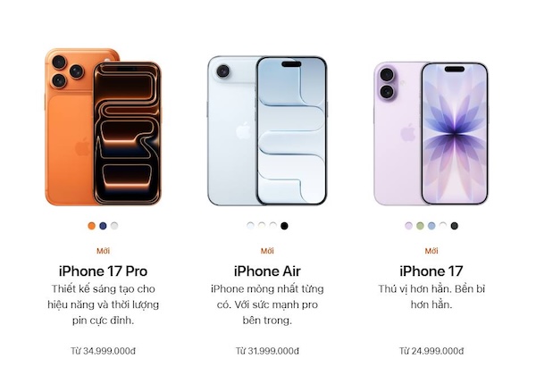 So sánh giá iPhone 17 Air với các model trong iPhone 17 Series