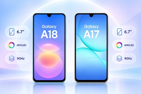 Bảng so sánh thông số kỹ thuật nhanh (Màn hình, Chip, Pin, Hệ điều hành) Samsung A18 vs A17