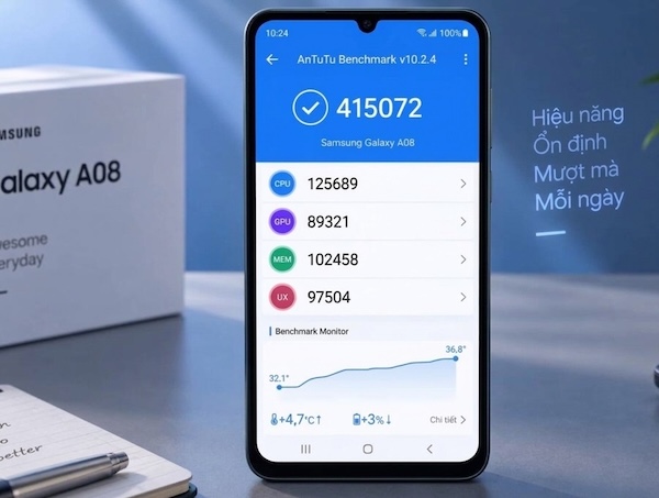 Samsung Galaxy A08 AnTuTu đạt bao nhiêu điểm?